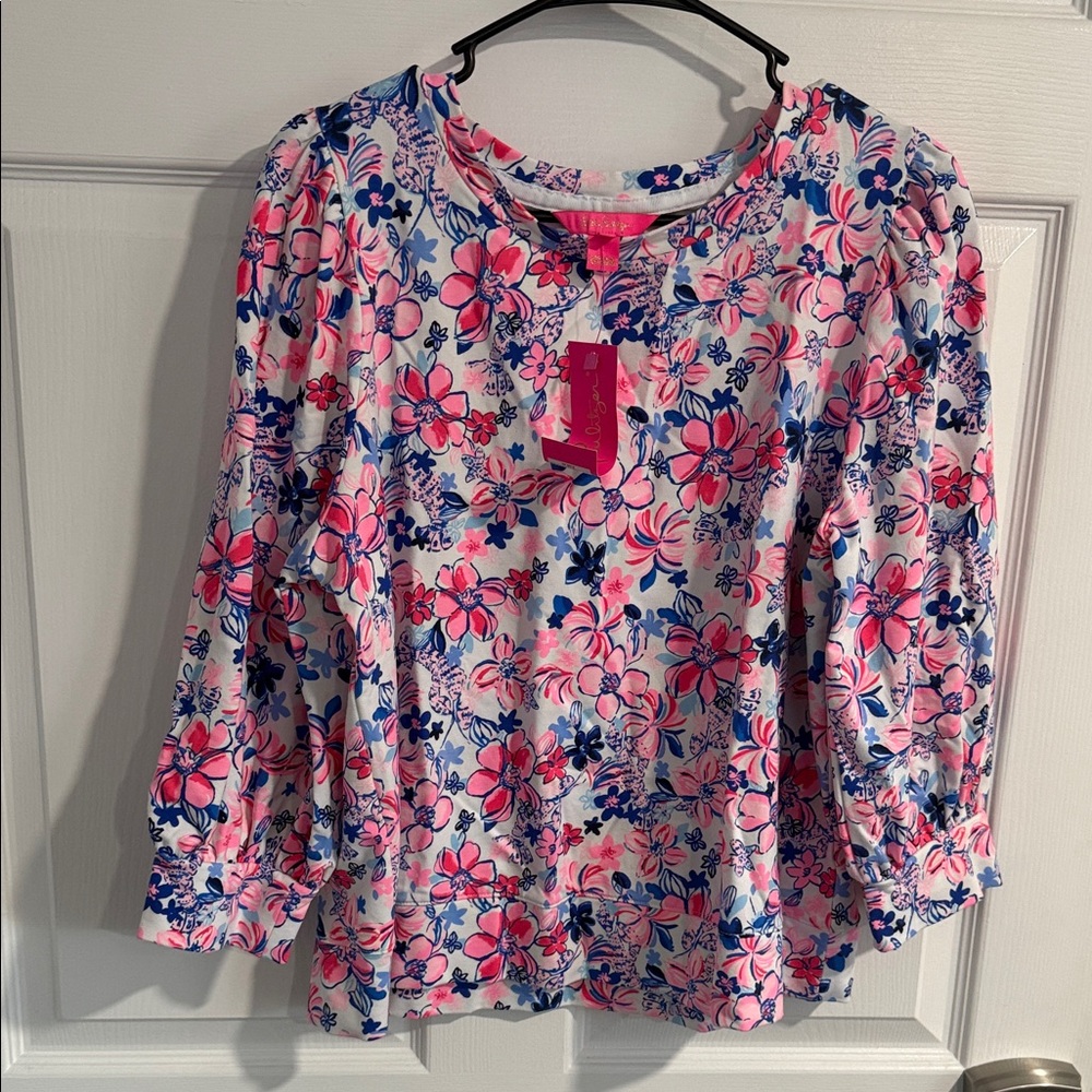 Womens Lilly Pulitzer Pink Floral Long Sleeve Corden Sweatshirt